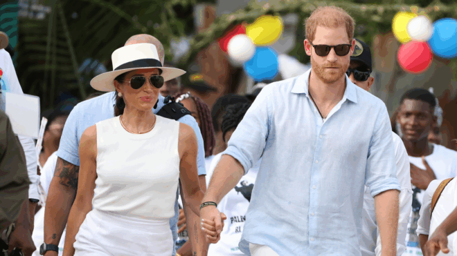 Prince Harry, Duke of Sussex, right, and Meghan, Duchess of Sussex